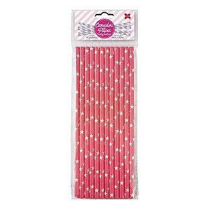 CANUDO DE PAPEL 6MMX200MM C/12-ROSA E BRANCO-ESTRELINHAS