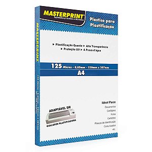 PLÁSTICO PARA PLASTIFICAÇÃO A4 125 MICRAS ESPESSURA 0,05 - 10 FOLHAS