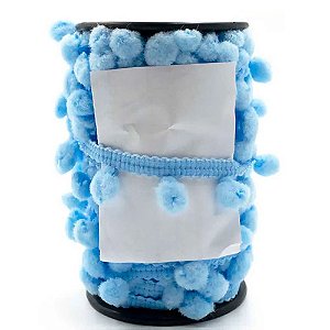 Fita Pompom  - 1m x 20mm - B30-AZUL BEBÊ