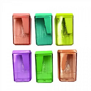 APONTADOR PLASTICO COLETOR RETANGULAR CORES PASTEL 4CM - 1 UND