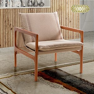 Poltronas Decorativa Jasmim Vivaro Decor Linho Bege Dourado