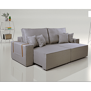 Sofá Retrátil 2,10m Pequim Vivaro Decor Linho Cinza