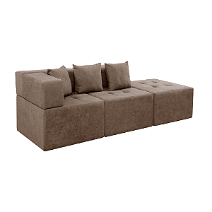 Sofá Modular 2 Lugares com Puff Taiti Vivaro Decor Boucle Marrom