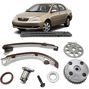 Kit Corrente Comando Corolla Fielder 1.6 1.8 16V 2002 a 2008 Motores 1ZZ