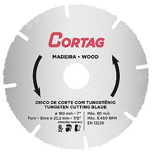 CORTAG DISCO CORTE TUNGSTENIO P/MADEIRA 180MM X 22.2MM