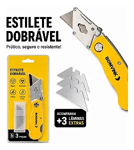 BOMVINK ESTILETE 18MM DOBRAVEL C/3 PECAS DE LAMINAS BOM-3303