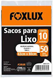FOXLUX SACO LIXO 050LT 63X80CM PT C/10PCS