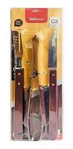 KIT CHURRASCO 3 PECAS FACA/GARFO E PEGADOR WELLMIX WX4137