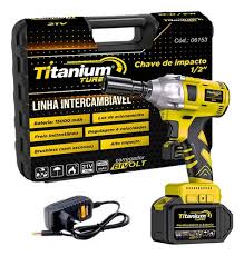 TITANIUM CHAVE IMPACTO 21V - 15000MAH INTERCAMBIAVEL 4 SOQUETES 2 BATERIAS