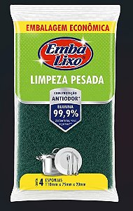 EMBALIXO ESPONJA LIMPEZA PESADA ANTI ODOR C/4UNIDADES