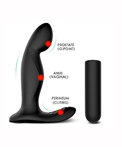 ESTIMULADOR DE PRÓSTATA E PERÍNEO EM SILICONE, POSSUI 9 MODOS DE VIBRAÇÃO