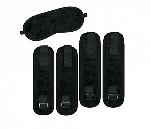 KIT BONDAGE COM AMARRAS E VENDA DE PELÚCIA COR PRETA
