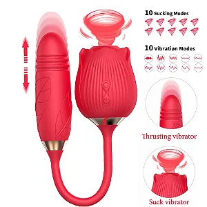 Vibrador De Ponto G E Clitóris Com Vai E Vem - Formato de Rosa
