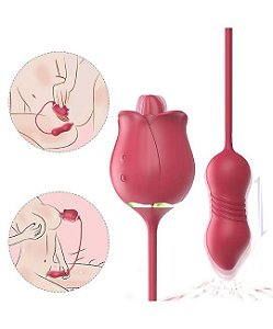 Vibrador De Ponto G E Clitoriano Em Formato De Rosa Com Vai E Vem