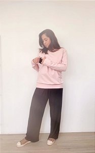 Blusão de moletom para amamentar e gestação ROSA CLARO