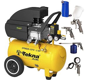 Compressor de Ar Tekna 8,5 pés 24 litros 110v ou 220v 2hp com Kit de Acessórios Ck2