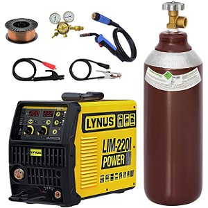 Inversor de Solda Mig Tig Mma Lynus Lim-220i Power 200A Bivolt 3559.0 Completa Cilindro 1m³ 7lts Arame 5kg Regulador Ly3