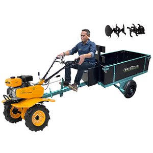 Motocultivador a Gasolina Zmax Zt900 7hp com Carretinha Garthen GCM-250 Basculante Bt1