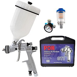 Pistola de Pintura Hvlp Pdr Gt1 Gold Bico 1,3mm 600ml Compacta com Regulador de Pressão Filtro e Maleta