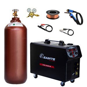Máquina Solda Mig Saints Stg250Elg 250a 110 220v Bivolt Cilindro 4m³ Regulador Arame Completa Sn4