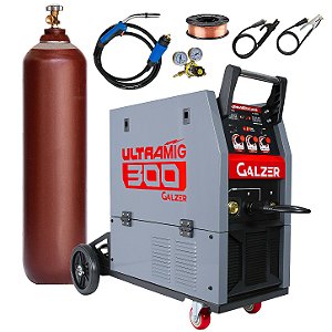 Máquina de Solda Mig Galzer Ultra Mig 300 220v Cilindro 7m³ Arame 15kg Regulador Completa Gz9