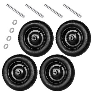 Quatro Rodas Completas 3.25-8 com Pneus, Câmaras, Rolamentos e Eixos em Aço 30cm para Carrinho de Transporte Xc4