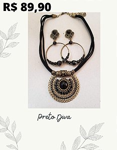 Conjunto de Colar  Preto Diva - Colar e Brincos