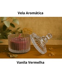 Vela com Suporte de Vidro com tampa - Vanila vermelha