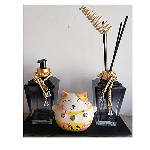 KIT-Conjunto Lavabo Original - Love Cat - completo com bandeja , acompanha sabonete liquido e essência para ambiente