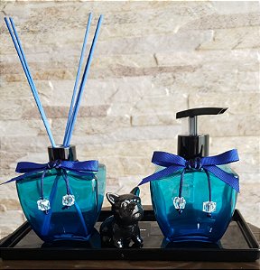 Conjunto Lavabo Completo na cor Azul - Vidro Estrela