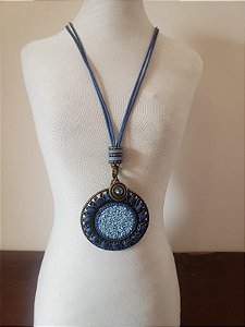 Colar Longo de Mandala Azul