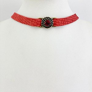 Chocker de couro e ponto de luz vermelho
