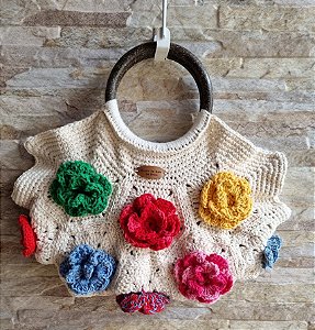 Bolsa feita em crochê fio barraco 100% algodão - Modelo Simone