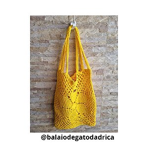 Bolsa de crochê em formato de sacola - Ecobag - feita em fio algodão