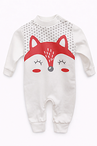 Macacão Algodão Vira pé Raposinha Branca Xinenem