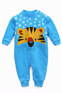 Macacão Vira Pé Algodão Tigre Azul Xinenem