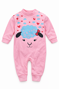 Macacão Algodão Vira pé Ovelhinha Rosa Xinenem