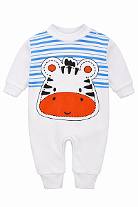 Macacão Vira pé Algodão Zebrinha Branco Xinenem