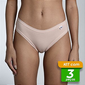 Calcinha em Cotton Conforto Viés Aberto Lisa Kit com 3 Peças