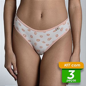 Calcinha em Cotton Conforto Estampada Kit com 3 Peças