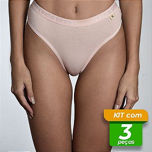 Calcinha em Cotton Conforto Acetinada Lisa Kit com 3 Peças