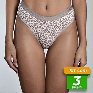 Calcinha em Cotton Conforto Acetinada Estampada Kit com 3 Peças