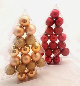 Kit 17 Bolas De Natal Decoração Arvore Rose Gold / Vermelho