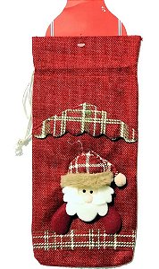 Porta Garrafa Vinho Papai Noel Decoração De Natal 13x30cm