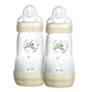 Kit Mamadeira MAM First Bottle Anti-Cólica e Auto-Esterilizáveis 260ml (02 unidades) Bege Neutral