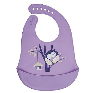 Babador de Silicone com Bolso Bichos Coruja - Kababy