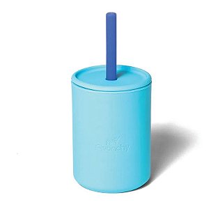 Copo com Canudo e Tampa 100% Silicone Azul - Avanchy
