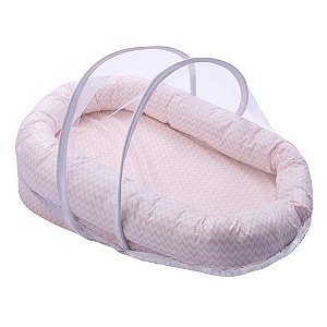 Ninho para Bebê com Mosquiteiro Confort Chevron Rosa - Papi Baby