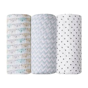 Cueiro Swaddle Soft Premium 1,20M x 1,20M com 03 Unidades Neutro - Papi Baby