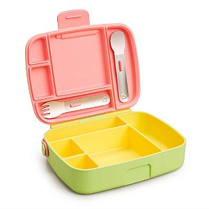 Lancheira Bento Box com Talheres Amarelo/Verde/Rosa - Munchkin
